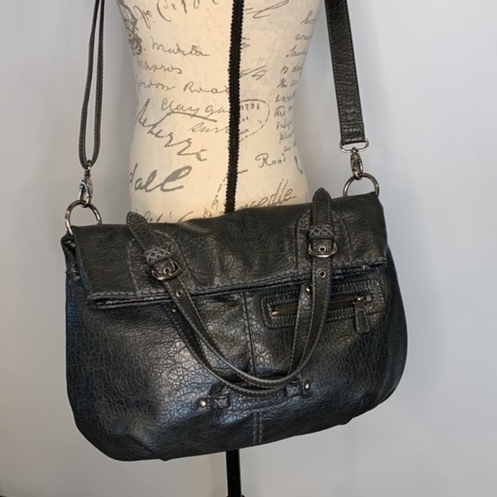 Nine West faux leather fold over convertible crossbody bag 15x13x3”